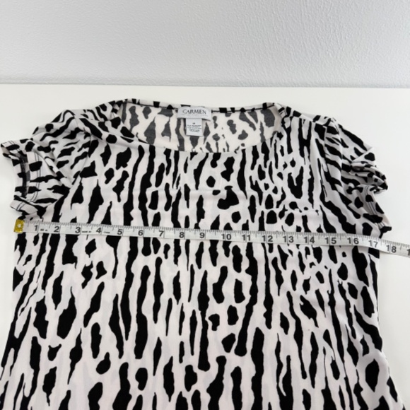 Carmen Marco Valvo Zebra Print Short Sleeve Stretch Black White Top Size M - Picture 5 of 7